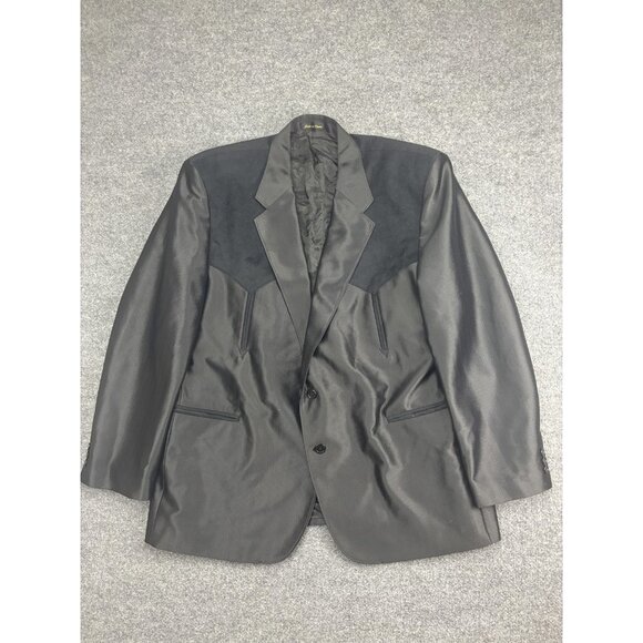 Circle S Blazer Mens 48 Black Western Suede Yoke Striped Sport Coat Jacket